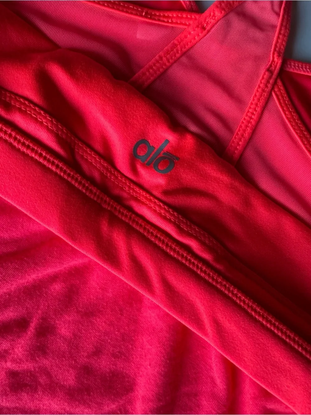 Alo Yoga Neon Pink Coral Strappy Tank Top Built in Bra